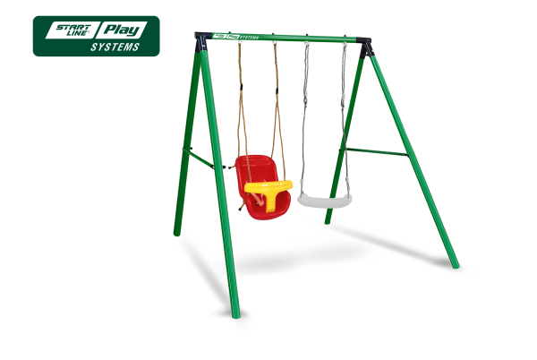 slpmk2-107-160_Качели SLP SYSTEMS 2 секции + сиденье с фиксацией красно-желтое + сиденье лодочка белое_NEW